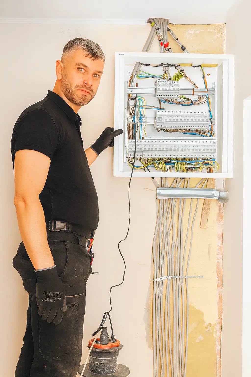 Electrician profesionist la lucru